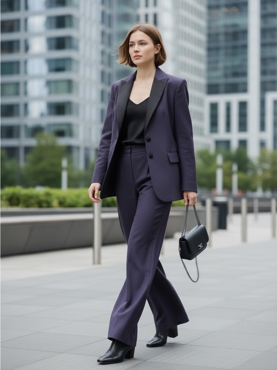 Albert Nipon Suits Jackets & Blazers - Albert NiponTuxedo Pant Suit Vintage 90s Plum Sz 8 Removable Satin Collar & Cuff